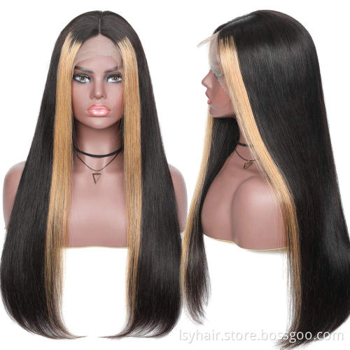 China Xuchang Indian Straight Human Hair Wigs Pre Colored Highlight, High Quality Good Reviews Indian Hair Lace Front Wigs